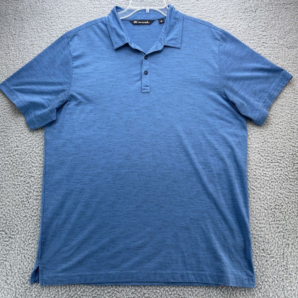 Travis Mathew Polo Shirt Mens XL Blue Black Golf Performance Activewear